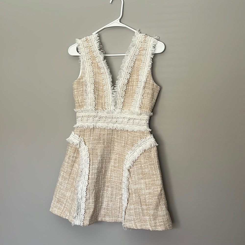 Textured V neck mini dress